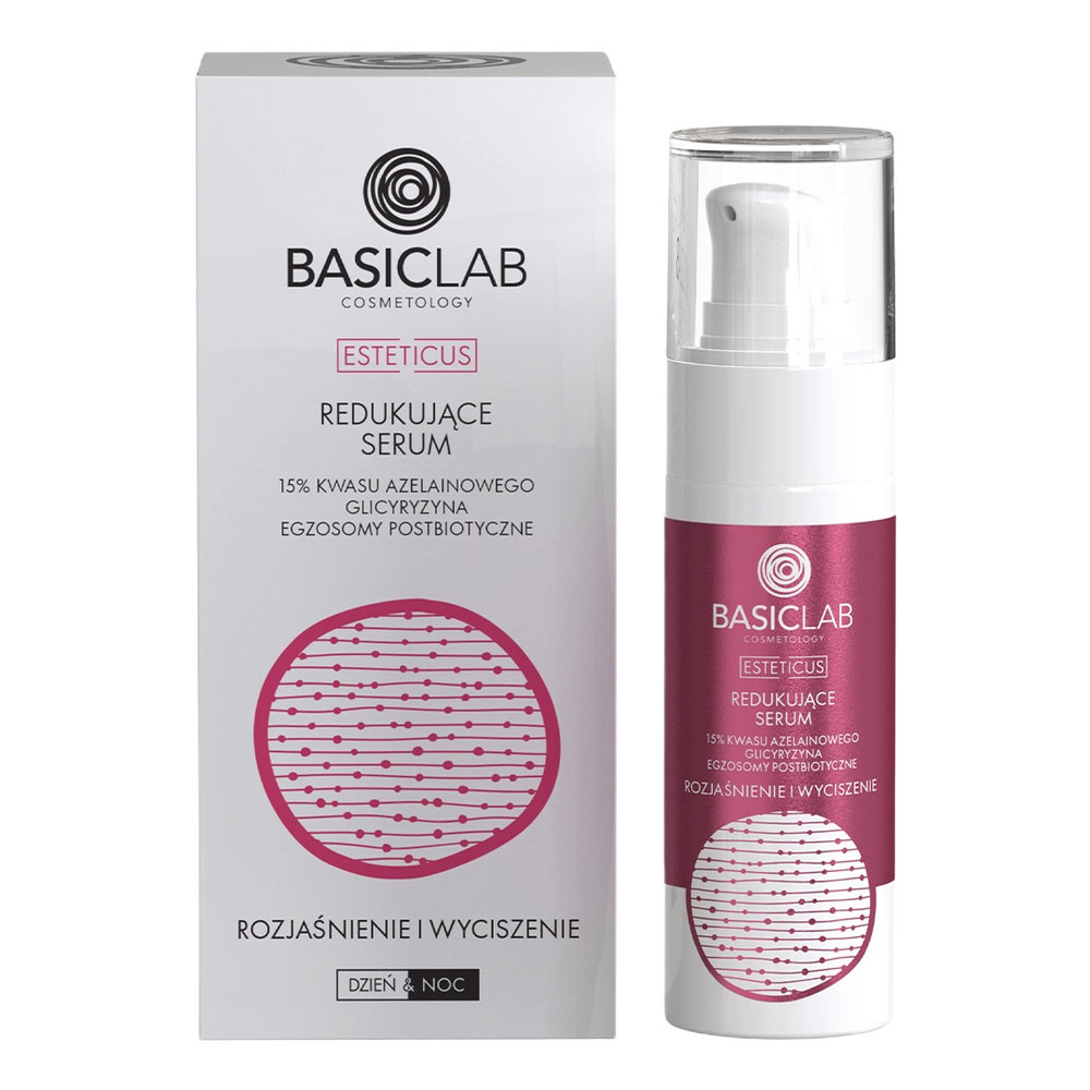 BasicLab – Redukujące serum 15% kwasu azelainowego + Glicyryzyna + Egzosomy postbiotyczne – Rozjaśnienie i wyciszenie 30ml