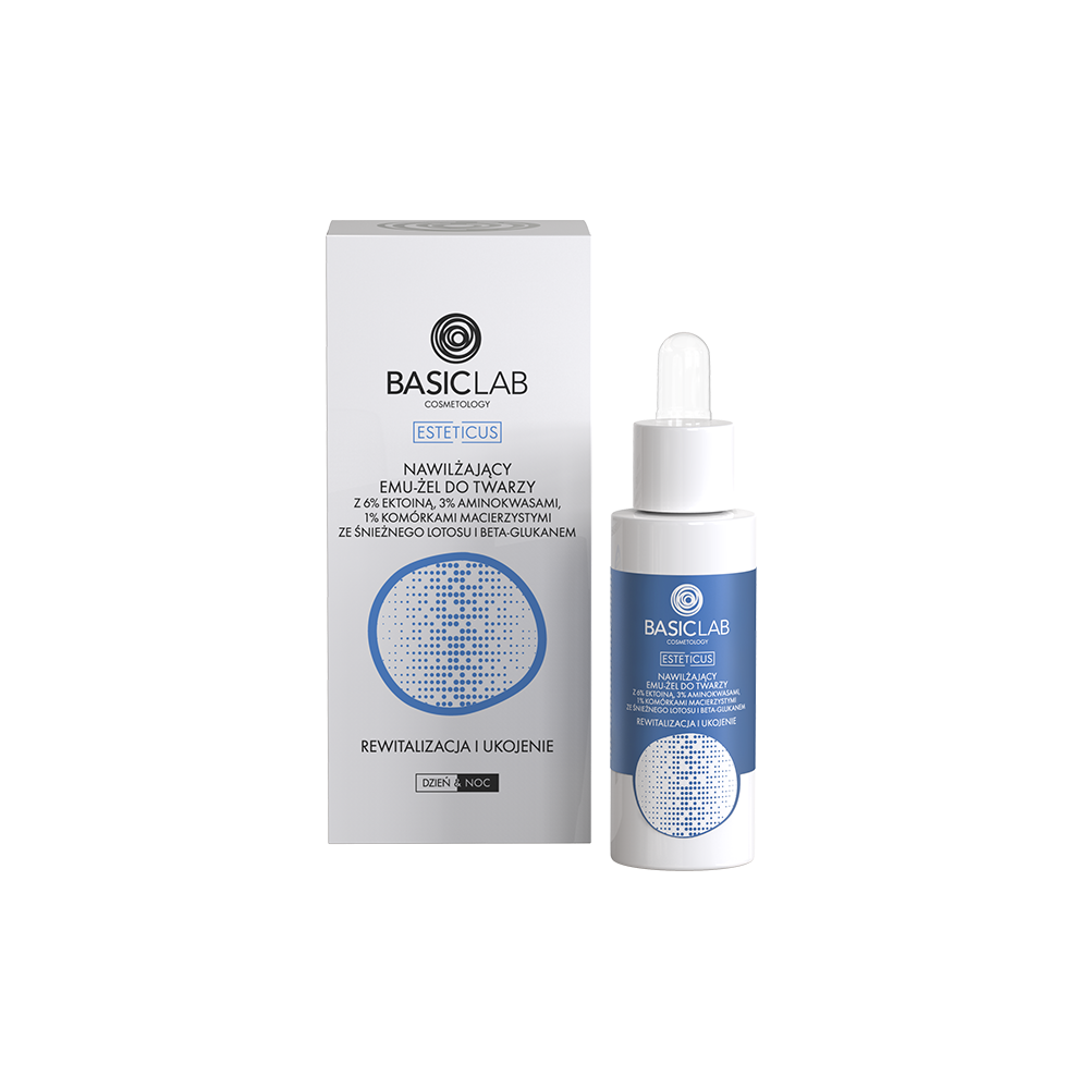 BasicLab Esteticus – Nawilżający Emu-żel z 6% ektoiną i komórkami macierzystymi ze śnieżnego lotosu