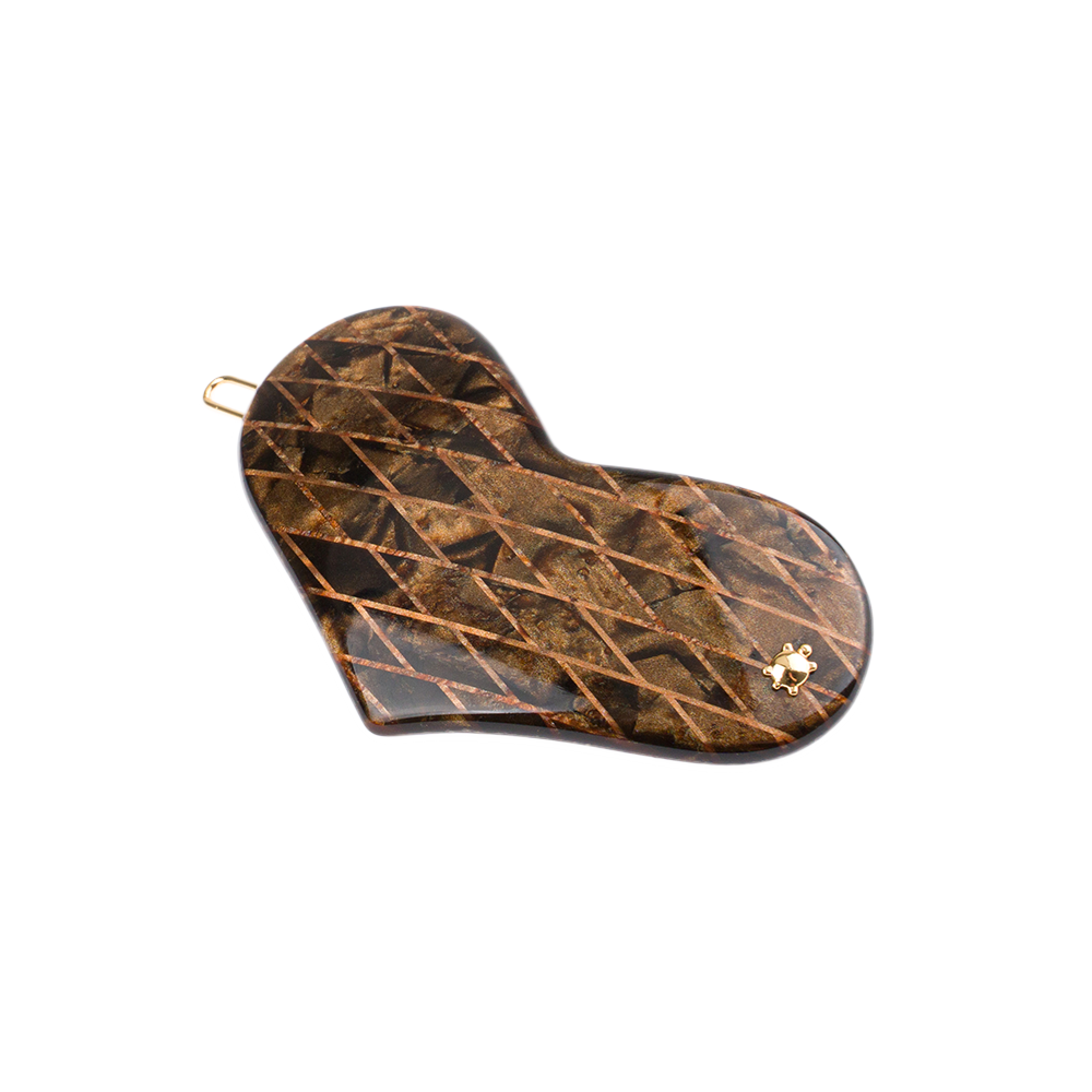 Spinka do włosów vintage heart - checkered/brown