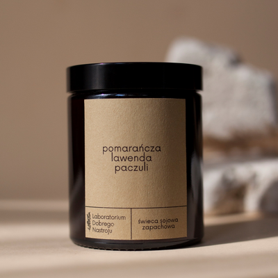 Świeca sojowa - pomarańcza, lawenda i paczuli 180ml